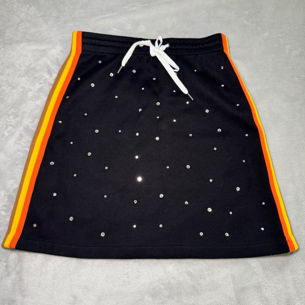 Miu Miu Black Crystal Embellished Side Stripe Mini Skirt Small Made in Italy EUC
